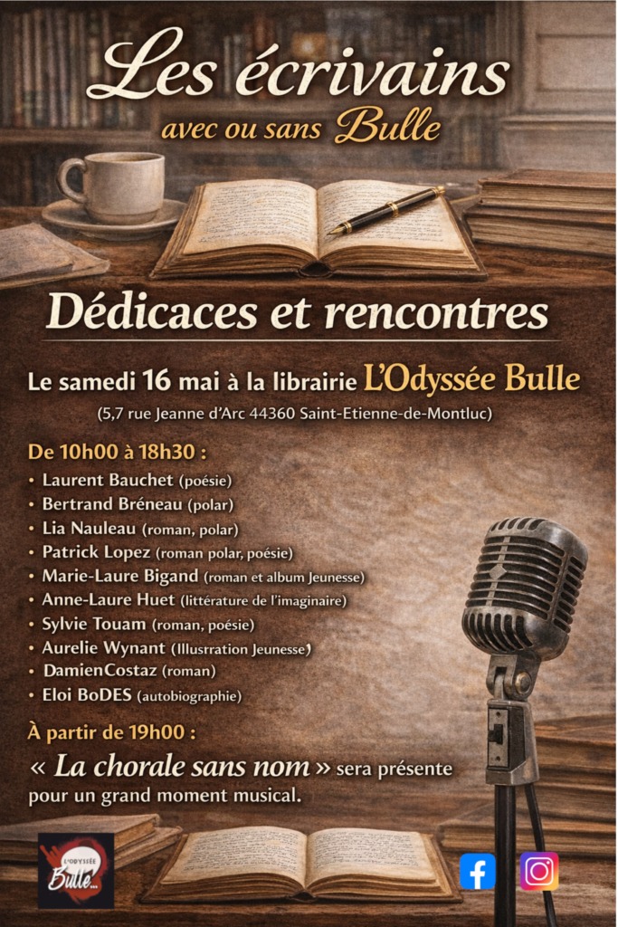 Affiche de l'événement 
Le samedi 16 mai à la librairie l'Odyssée Bulle 